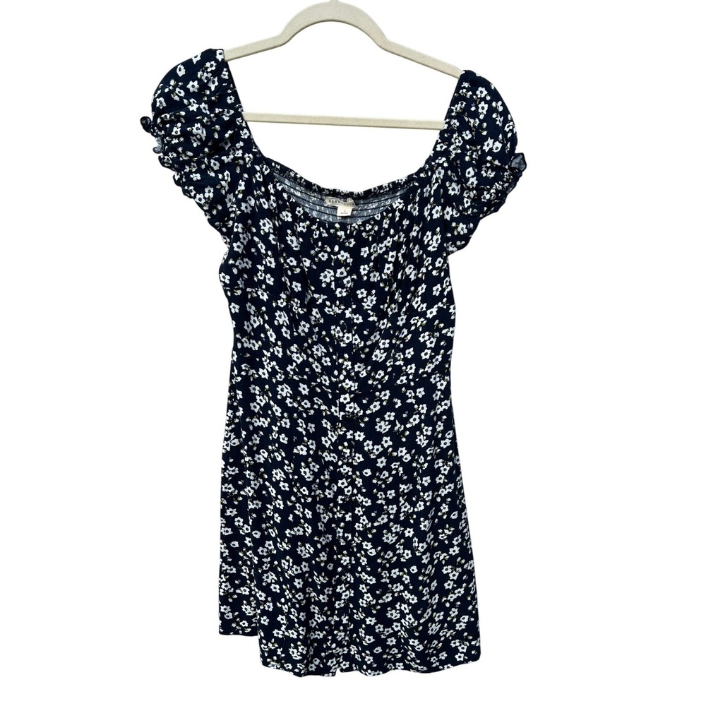 Aeropostale Navy Floral Scoop Neck Smocked Off Shoulder Mini Dress Y2K Size S